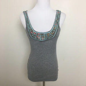 Free People Embroidered Ribbed Tank Top Sz M